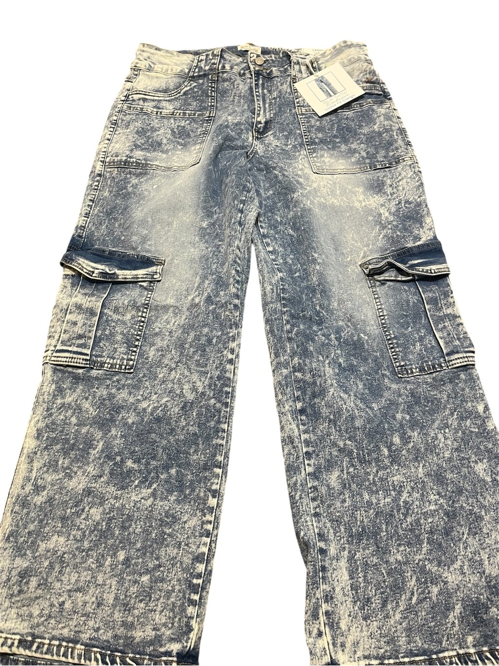 Blue Turtle Women’s Acid Wash Cargo Loose Fit Jeans